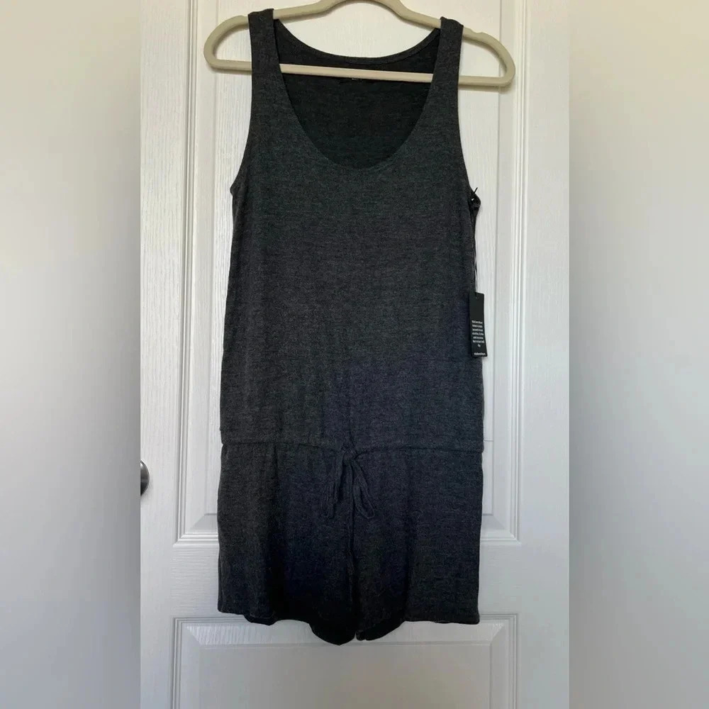 NWT Micheal Lauren Charcoal Gray Romper Size Medium Drawstring Waist - Picture 2 of 12